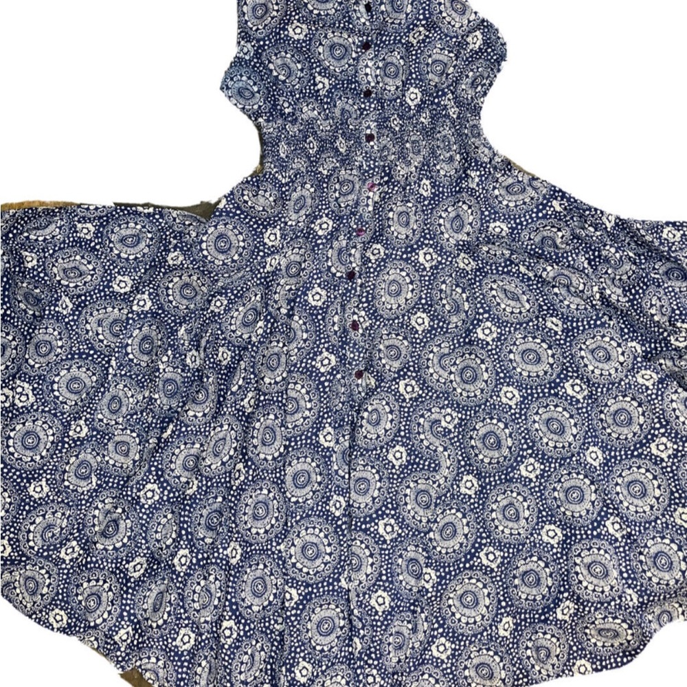 Chelsea & Theodore Collared, Sleeveless Button up Dress - Size M Blue/White